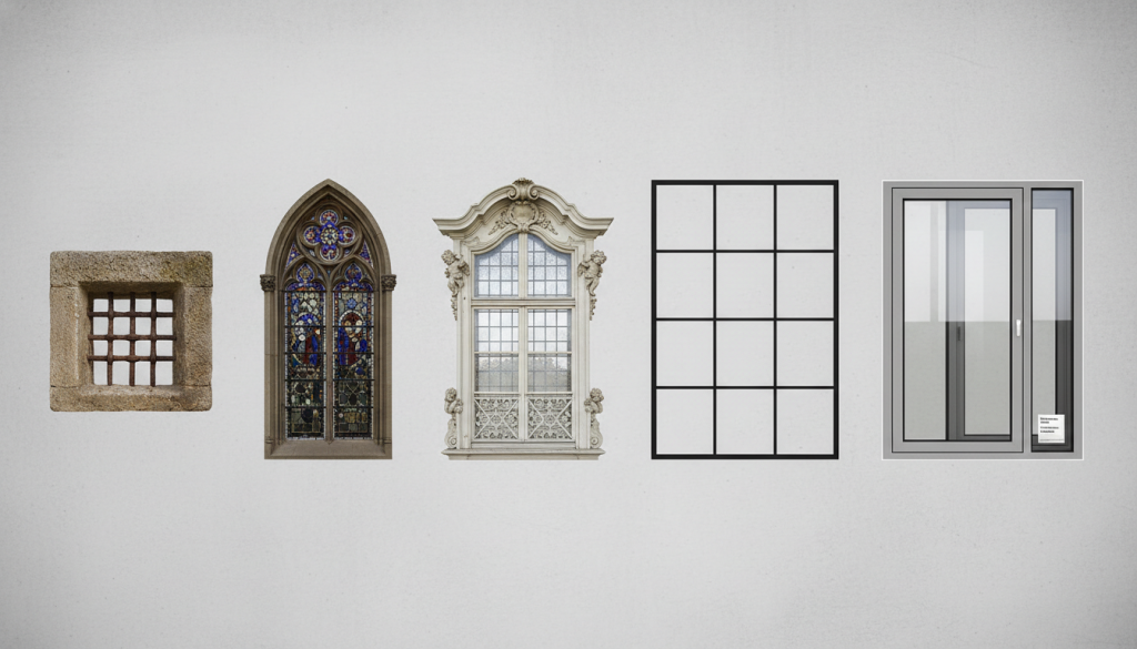 Chronologische Darstellung der Fensterentwicklung vom Mittelalter bis zur Moderne