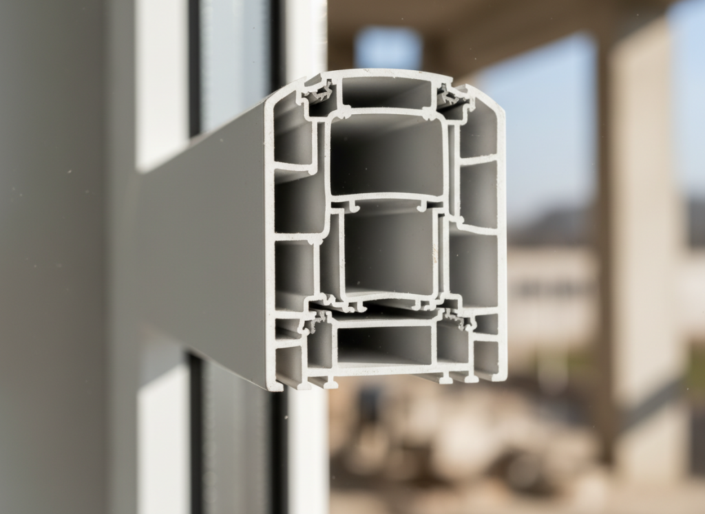 Detailansicht eines modernen Kunststofffensters mit Mehrkammerprofil