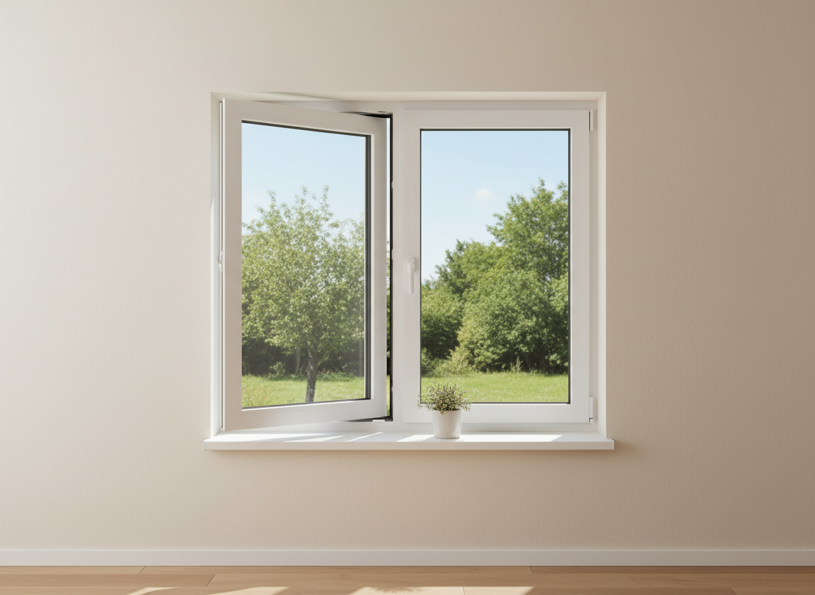 Dreh-Kipp-Fenster in geöffneter und gekippter Position