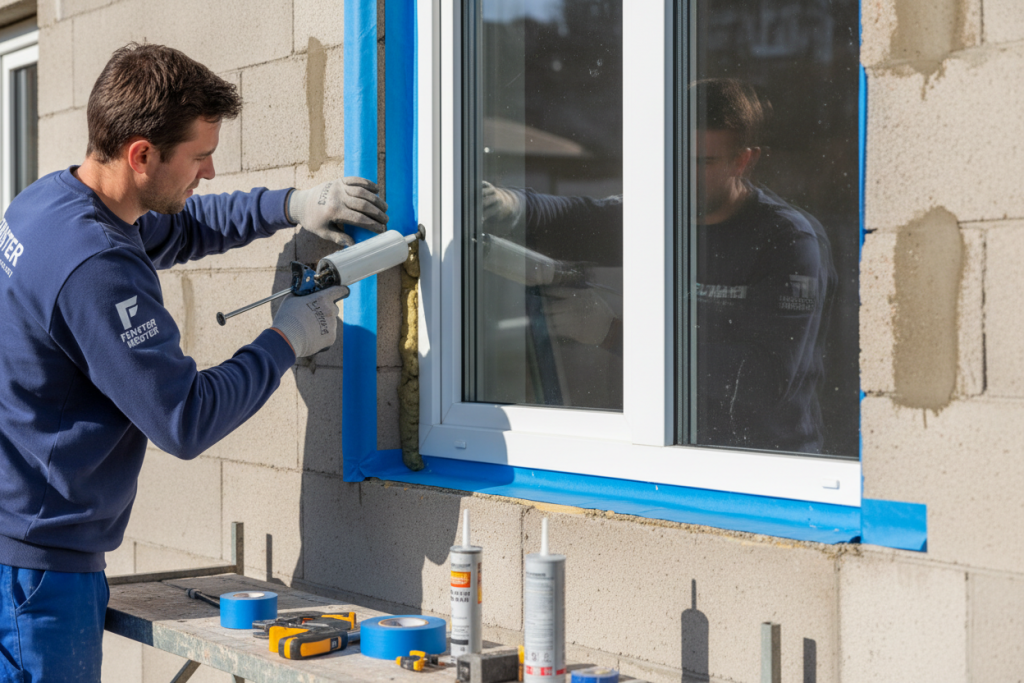 Fachgerechte Montage eines Kunststofffensters mit dreistufiger Abdichtung