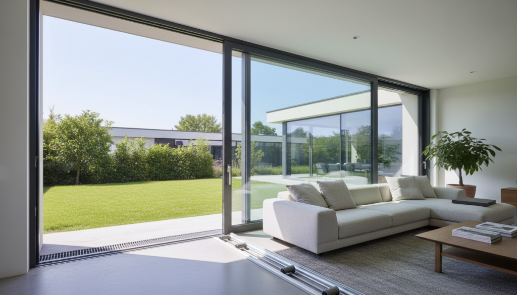 Horizontales Schiebefenster nach Öffnungsart mit geöffnetem Element