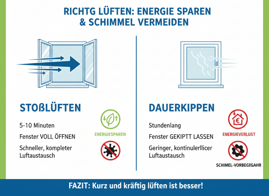 Infografik zum richtigen Lüftungsverhalten mit Fenstern