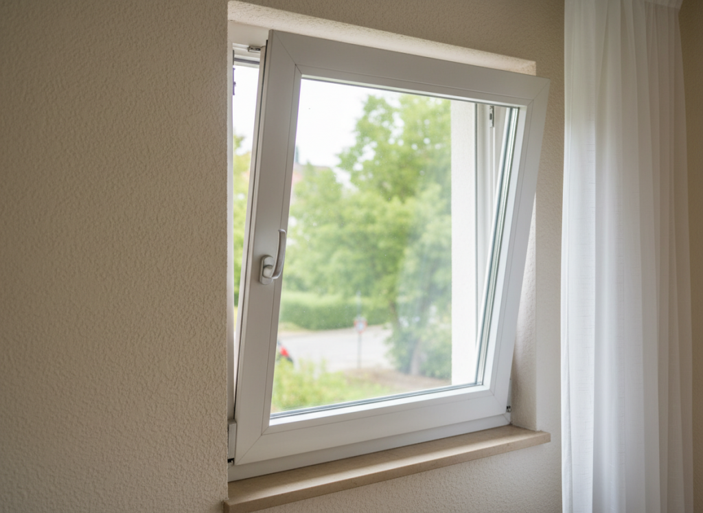 Kippfenster in gekippter Position für Dauerlüftung