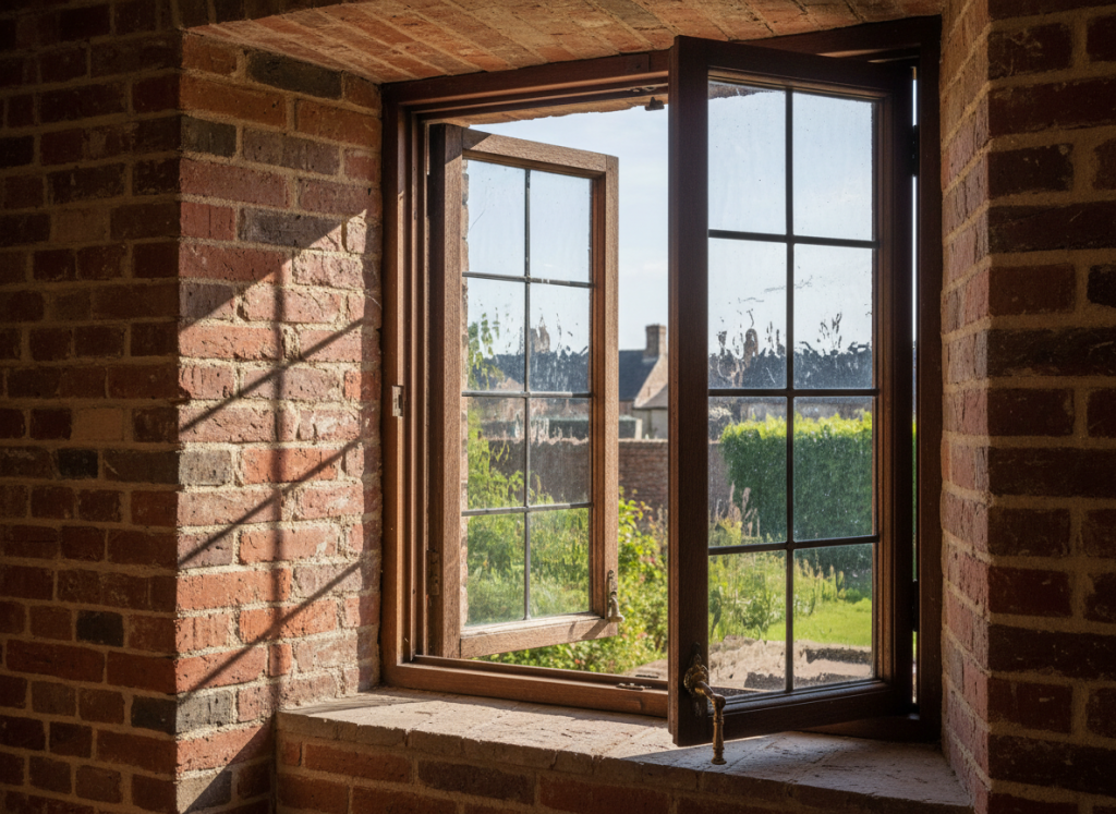 Klassisches Drehfenster mit seitlicher Öffnung