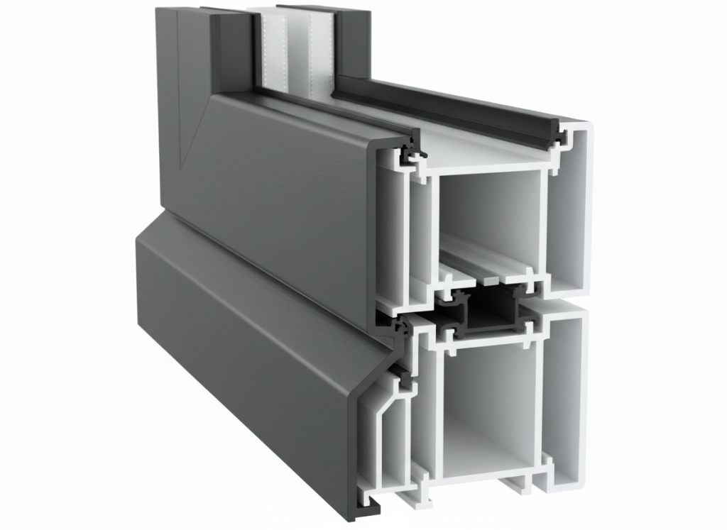 Kunststoff-Aluminium-Fenster mit Aluminiumverkleidung auf der Außenseite
