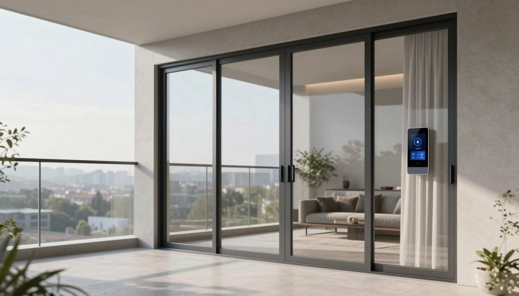 Moderne Balkontür mit minimalistischem Design und großer Glasfläche