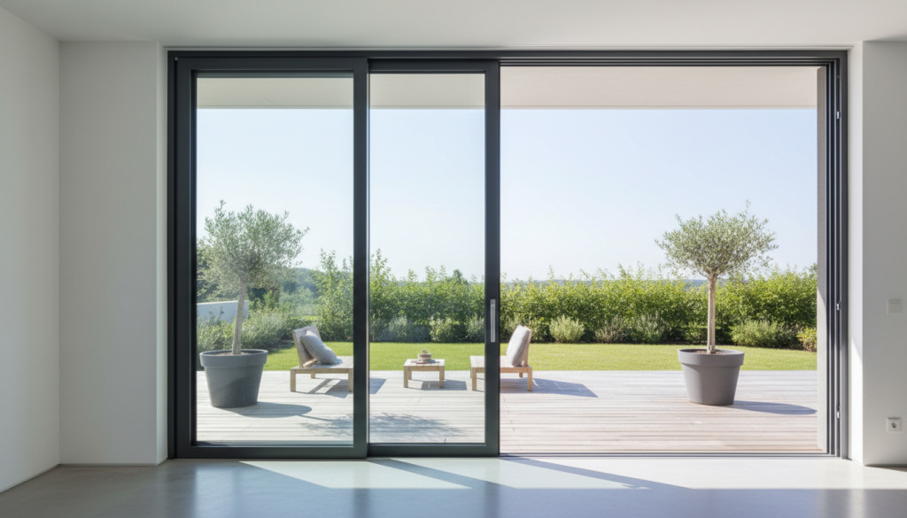 Modernes Schiebefenster in einer Terrassentür