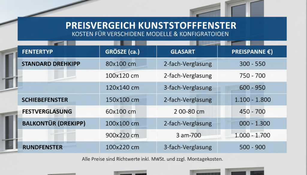 Preisvergleich verschiedener Kunststofffenstertypen