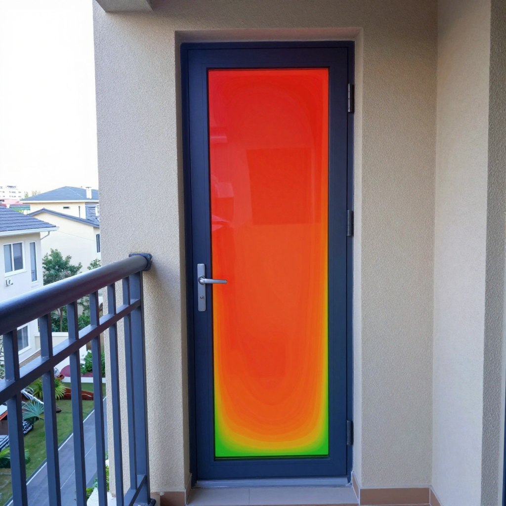 Thermografische Aufnahme einer Balkontür zeigt Wärmebrücken und Dämmleistung