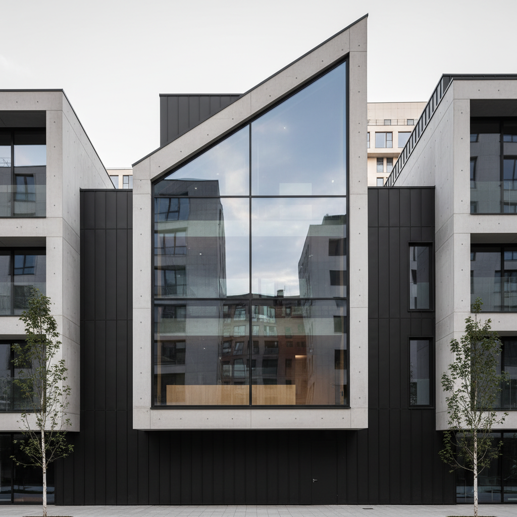 Trapezförmiges Fenster in moderner Architektur