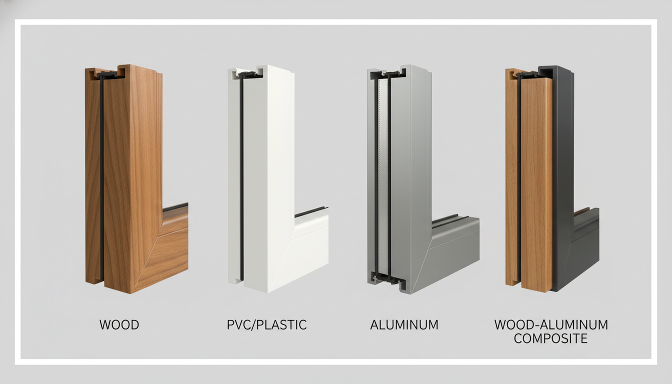 Übersicht verschiedener Fenstermaterialien: Holz, Kunststoff, Aluminium und Kombinationsmaterialien
