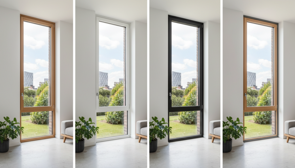 Vergleich verschiedener Fenstermaterialien in einer modernen Wohnumgebung