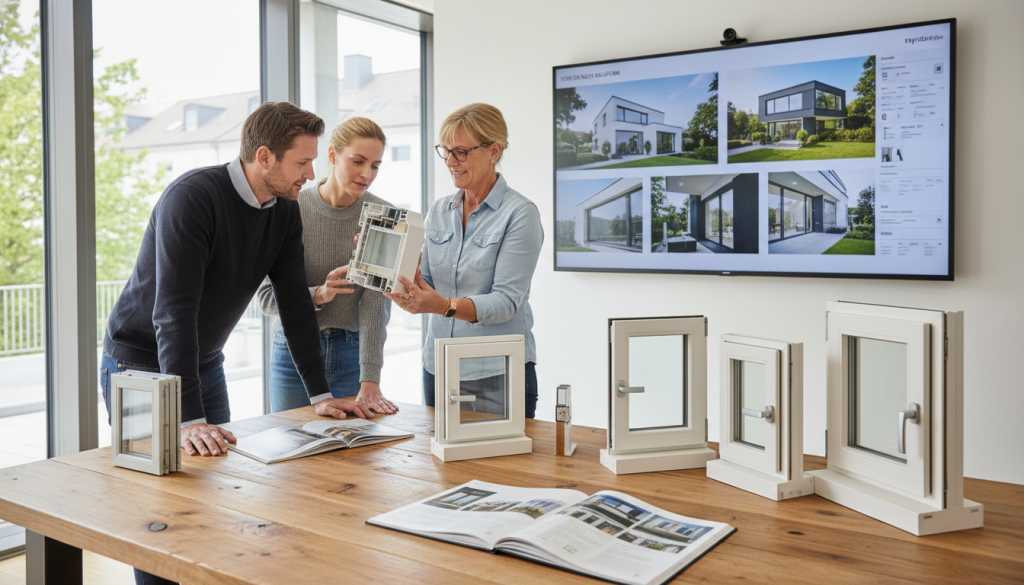 Verschiedene Fenster nach Bauform in einem Beratungsgespräch