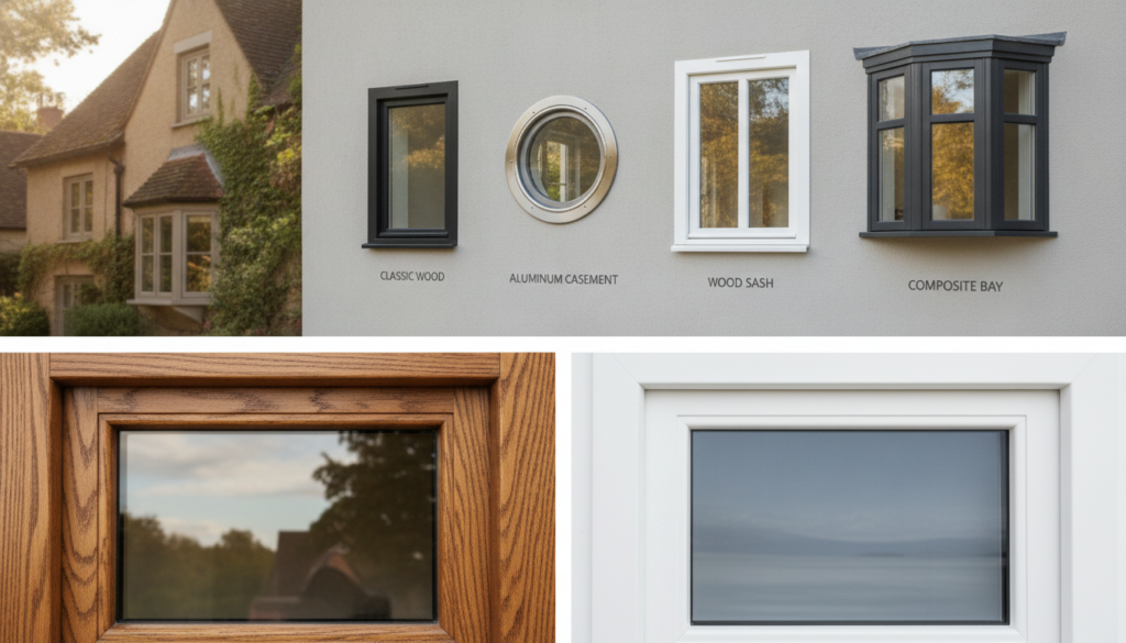 Verschiedene Fensterarten wie Kunststofffenster und Holzfenster im Vergleich